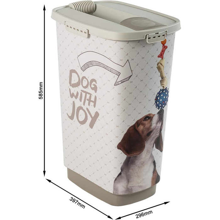 Контейнер для корму Rotho MyPet Cody 50л з кришкою та мірним совок, BPA-free, пластик (PP), бежевий/білий