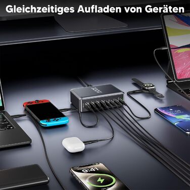 Зарядний пристрій USB-C GaN III 320W, 8 портів: для iPhone, Samsung, MacBook, Dell, Steam Deck та ін.