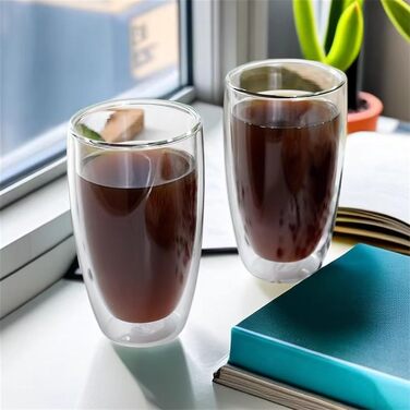 CNGLASS Double-Walled Insulated Glasses, 400ml / 13.5oz, 4-Piece Set, Latte Macchiato Glasses, Insulated Coffee Cups, Tableware, Drinkware