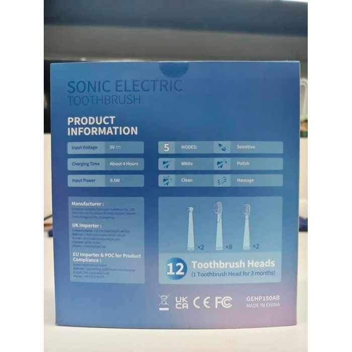 Електрична зубна щітка Demita зі звуковою технологією, 8 насадок, 40000 VPM, 5 режимів, швидка зарядка (30 днів роботи), чорний та рожевий кольори, у комплекті з кейсом S1