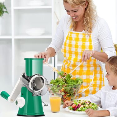 Ручна тертка Ourokhome Rotary: тертка для сиру, овочів, горіхів, картоплі, моркви (3 леза, темно-зелена)