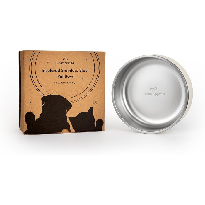 Нержавійна миска для собак та котів GrandTies з гравіюванням, велика (1890 мл, вишня)