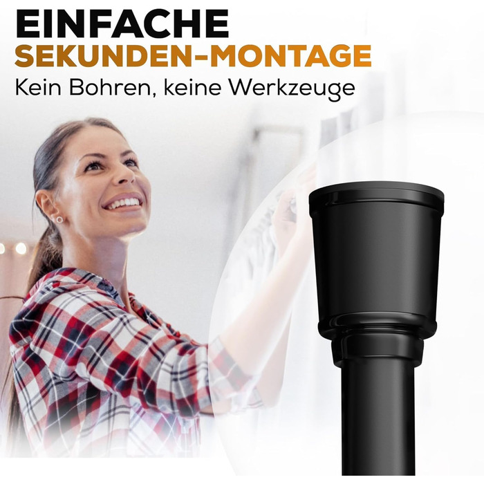 Штанга для штор без свердління 370-420 см, чорна, Ø 32 мм - штанга для кріплення штор, душової кабіни, дверей та шафи