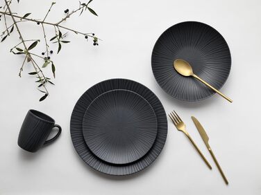 CreaTable Серія Везувій: Чорний комбінований посуд з порцеляни на 6 осіб (24 елементи), Made in Portugal