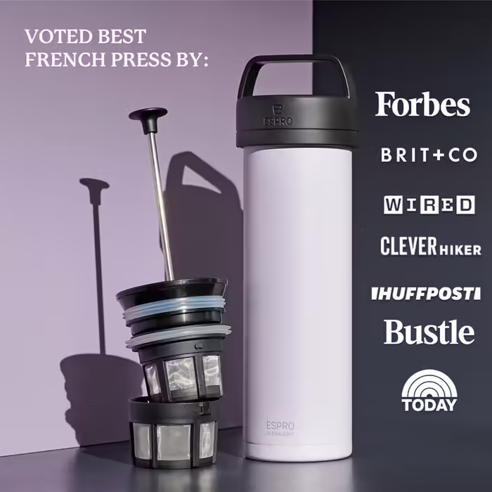 ESPRO P0 Ultralight Французька прес-кава для однієї порції, термобутилка з нержавіючої сталі для подорожей, кемпінгу та щоденного використання, вакуумна ізоляція, 470 мл, Frost Wisteria