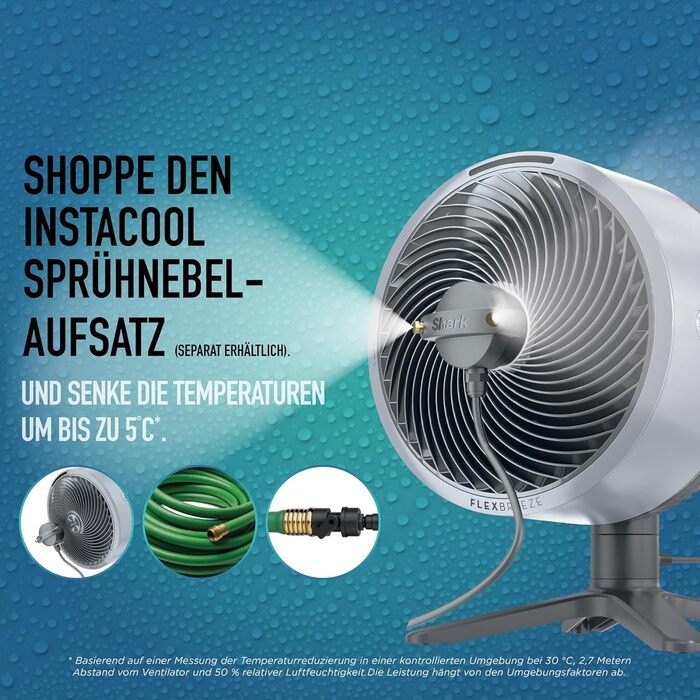 Вентилятор Shark FlexBreeze TableMate FA150EU: акумуляторний, для дому та вулиці, до 24 годин роботи, швидке охолодження, радіус дії 20 м, тихий, 5 швидкостей, осциляція, з пультом керування