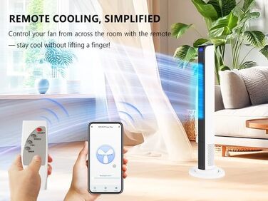Вентилятор вежний Bonnlo з пультом, Wi-Fi, LED-дисплеєм, 3 швидкості, 3 режими (природний/звичайний/нічний), 60° осциляція, 24 ft/s, 40 дБ, білий