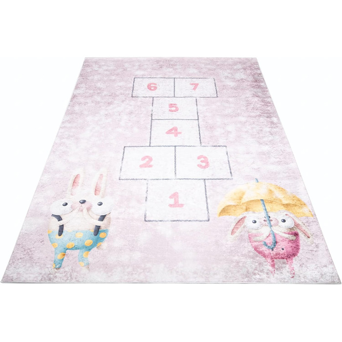 Дитячий килим TAPISO Emma, рожевий, 160x230 см, з антиковзким покриттям, принт, можна прати, ÖKO-TEX