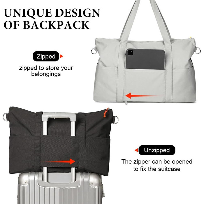 Спортивна сумка Flintronic для жінок, дорожня сумка-мішок, сумка на вихідні, дорожня сумка з чохлом для тележки, водонепроникна спортивна сумка, дорожня сумка, ручна поклажа для спорту, подорожей, літака (сіра)