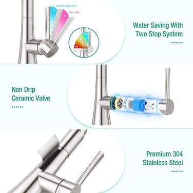 Кран кухонний CREA з 3 функціями: душ, висувна лійка, поворотний вилив, чорний, нержавіюча сталь