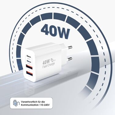 Набір зарядних блоків USB-C 40W з 4 портами (2xUSB-C, 2xUSB-A) - 2 шт. для iPhone, iPad, Samsung (Білий)