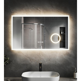 колір: 3 кольори підсвічування + без запотівання + годинник + 5-кратна лупа + розетка для гоління