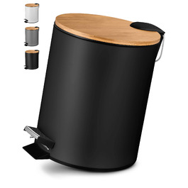 Смітник для косметики VMbathrooms 3L з педаллю та бамбуковою кришкою, Soft-Close, чорний матовий, для ванної кімнати та туалету