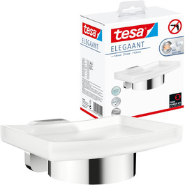 Мильниця tesa ELEGANT з настінним кріпленням, сатиноване скло та хромована нержавіюча сталь, без свердління, з клейкою основою, 79x124x119 мм