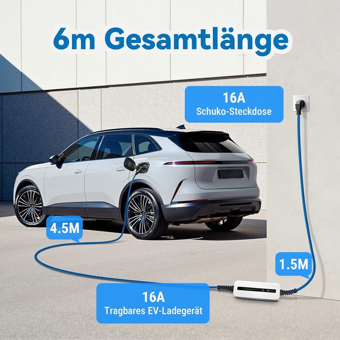 Кабель для зарядки електромобіля Тип 2, 10/16A, 6м, 220-240V, 3.6kW, з дисплеєм, Schuko, IEC 62196-2