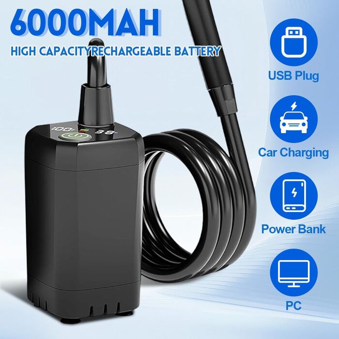 Портативний душ для кемпінгу Yuragim 6000mAh: вуличний душ для саду, подорожей, миття авто та тварин (Чорний)