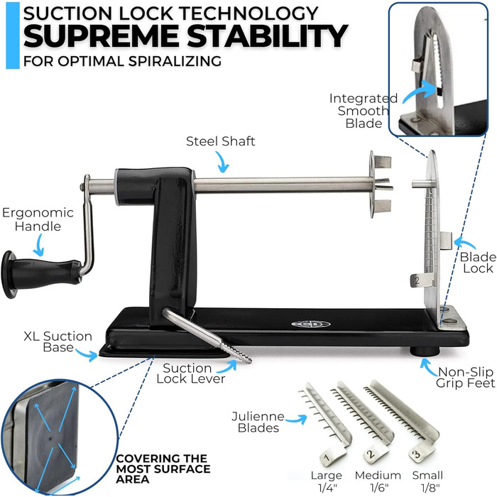 Спіральний овочевий ніж 3-х лезовий, для приготування Zoodles, з антиковзким покриттям. Розміри: 22.5 x 9 x 12.5 см