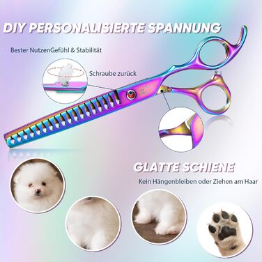 Професійна ножиця Chunker для грумінгу собак середніх та великих порід, з японської сталі 440C, кольорова (Rainbow)