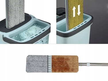 Плоский швабра з віджимачем та двокамерним відром для миття підлоги, 3 смінні насадки