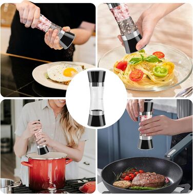 Мельниця для солі та перцю 2-в-1 Cyiecw, ручна, з регулюванням, нержавіюча сталь, для перцю та солі (чорна)