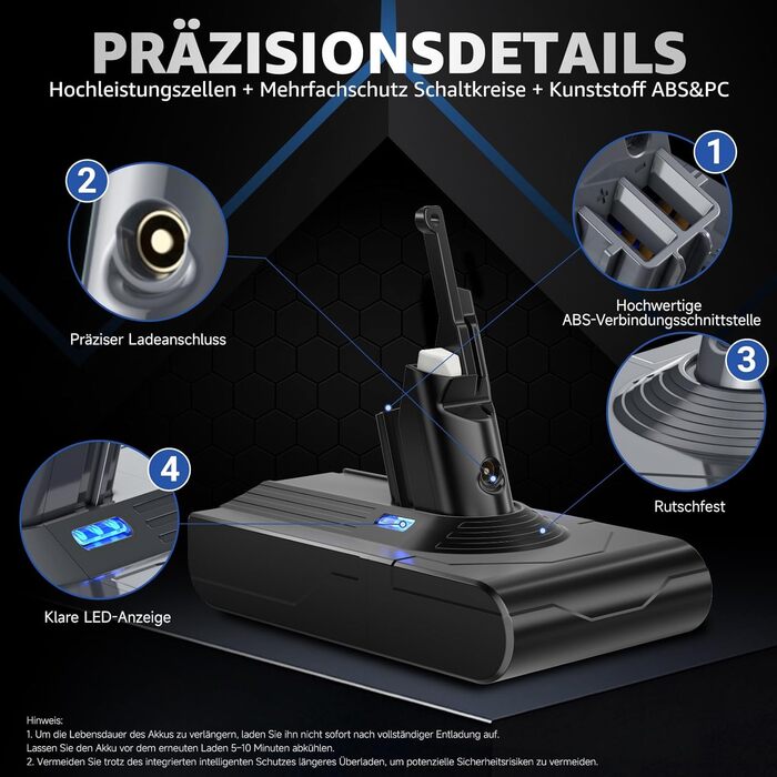 Акумулятор для пилососа Dyson V8 (V8 Absolute/Animal/Motorhead/Fluffy) з карбоновим волокном + 5 фільтрів + гвинти