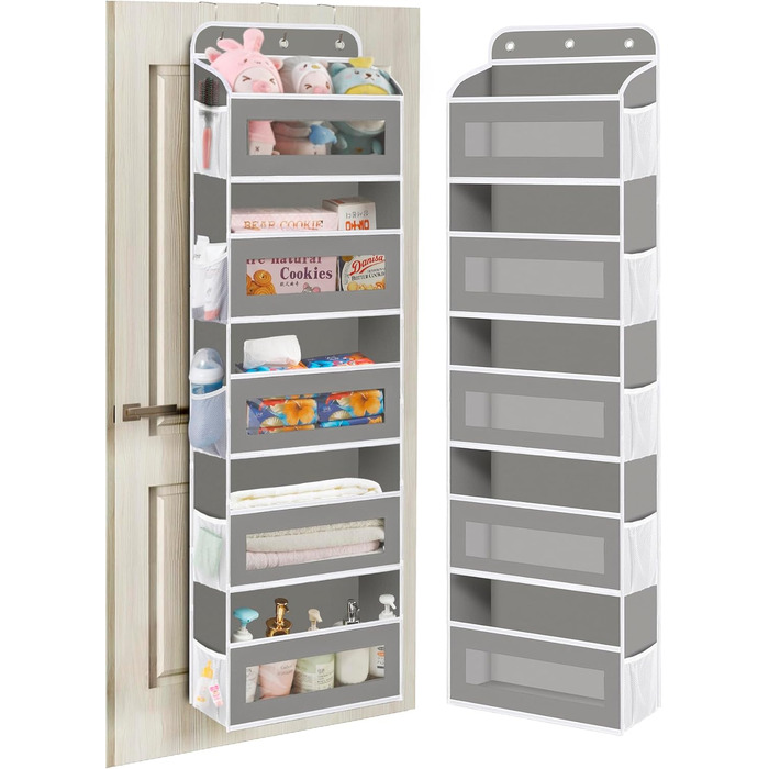 Органайзер для дверей з 5 відділеннями, настінна полиця з прозорими віконцями для підгузників, іграшок, кемпінгу, ванної кімнати, спальні (1 шт, світло-сірий)