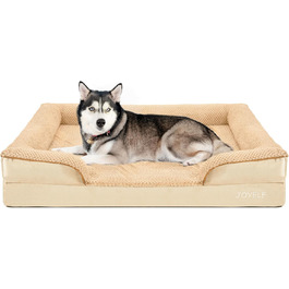 JOYELF Orthopedic Dog Bed for Large Dogs, Waterproof Foam Sofa with Removable, Washable Cover and Non-Slip Bottom for Small to Medium Dogs - (X-Large - 110*82*20cm, Khaki)