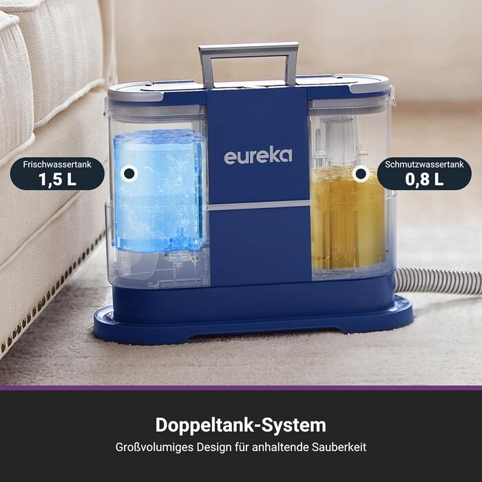 Eureka NEY100: Мийний пилосос для килимів, диванів та авто | Насадки для м'яких меблів, килимів, ковролінів | Потужний мокрий/сухий пилосос 12500Pa, 1.5L резервуар для води з формулою для чищення