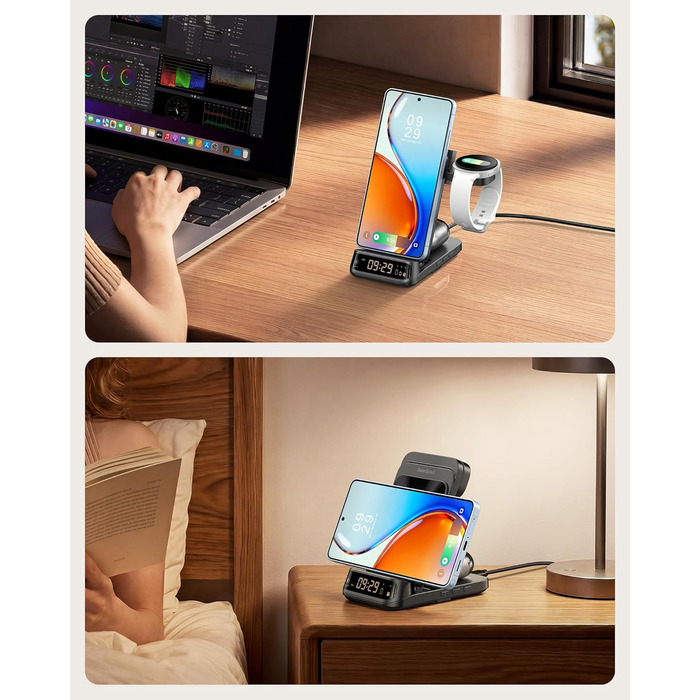 Бездротова зарядка SwanScout 708S для Samsung Galaxy S26 Ultra/+/S26/S25/S24/S23/S22/S21, Galaxy Watch Ultra/8/7/6/5/4, Galaxy Buds4 Pro (Без адаптера) Чорна