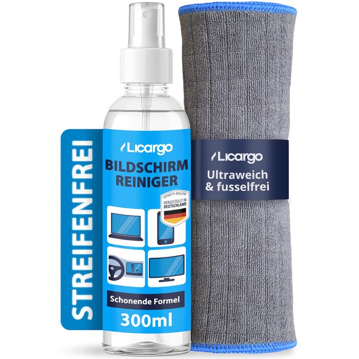 Набір для чищення екранів LICARGO 300 мл: без розводів, з мікрофіброю - для TV, моніторів, ноутбуків, планшетів та телефонів