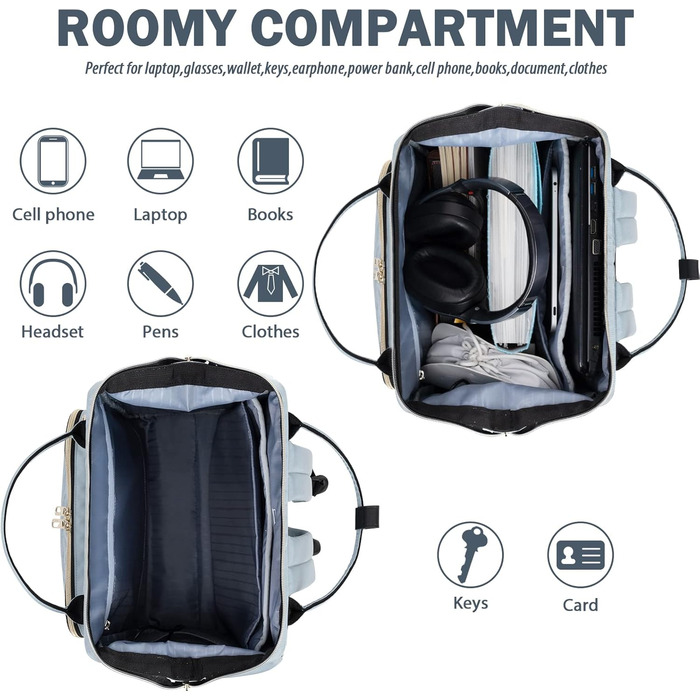 Рюкзак для ноутбука Vankean для жінок 15.6-16.2 дюймів з USB-портом, водонепроникний, для роботи/школи/подорожей, квітковий дизайн (стьобаний, світло-блакитний)