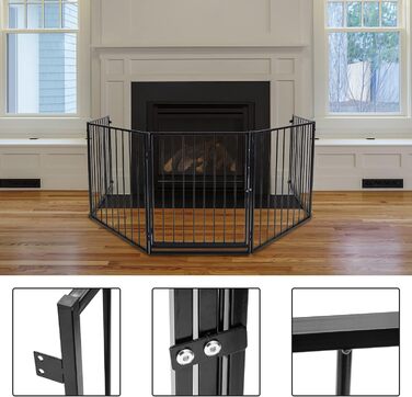 Захисне ґратка для каміну, 310 см, металева перегородка з дверима, захист для печі, дитячий ворота, захист тварин, захист для дітей, білий 310 см (304 см чорний)
