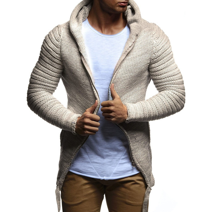 Чоловіча в'язана толстовка з капюшоном Leif Nelson – Стильна та тепла толстовка з капюшоном для чоловіків (3XL, Бежевий)