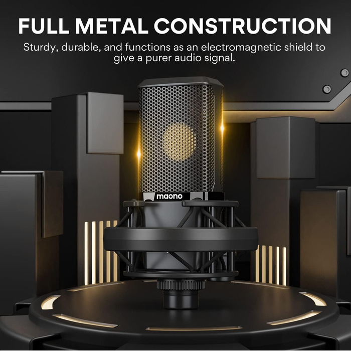 MAONO PM500T XLR Конденсаторний мікрофон з діафрагмою 34 мм, корпус із цинкового сплаву преміум-класу, студійний мікрофон для запису, подкастингу та стрімінгу