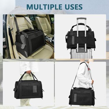 Переносна сумка-переноска для котів та собак Petsfit, розкладний дизайн, з м'яким розкладним килимком, чорна (47x30x30 см)