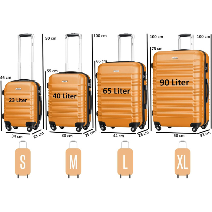 Набір валіз Zelsius 4 шт. Рожевий | ABS, з кодовим замком, 4 колеса, внутрішній роздільник | Ручна валіза, набір валіз, trolley, велика валіза (Помаранчевий)