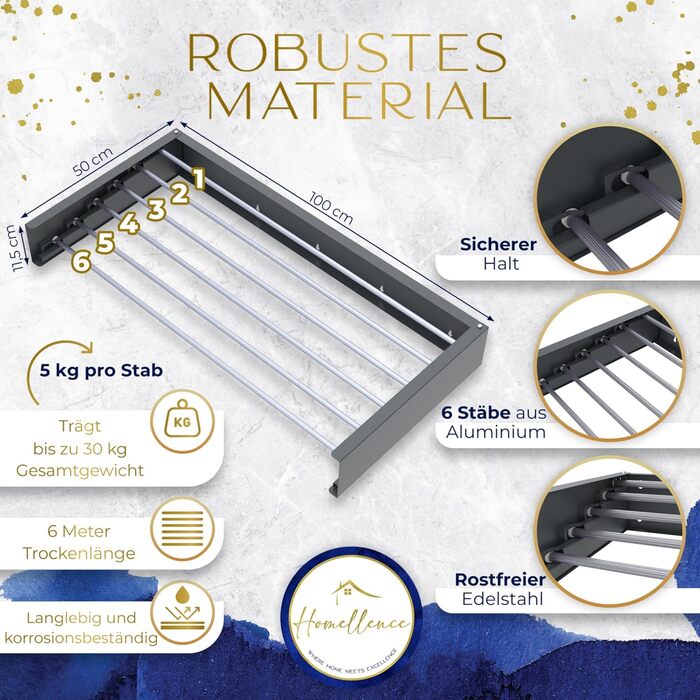 Настінна сушарка для білизни Homellence - висувна, 3.50м, білий/антрацит