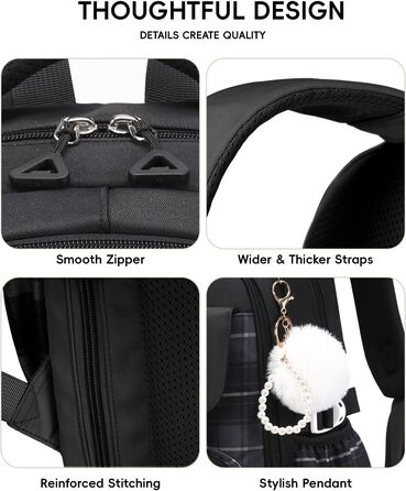 Шкільний рюкзак Tanou для дівчаток-підлітків, великий набір з сумкою через плече, в клітинку, 26л (чорний)