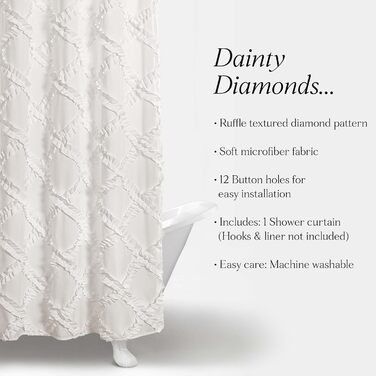 Штора для душу Lush Decor, стиль шабі-шик, дизайн у сільському стилі, 182,9 x 182,9 см, слонова кістка/світло-жовтий (білий)