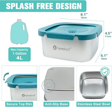 Миска для води для собак LumoLeaf, 4 літри, не протікає, з нержавіючої сталі, антиковзаюча, для подорожей, з фільтром, блакитна