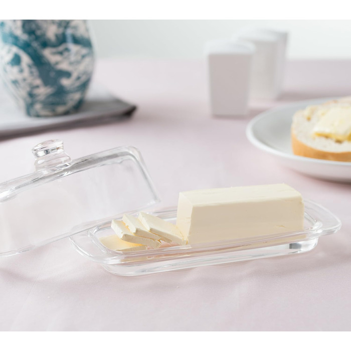 Royalty Art Glass Butter Dish with Lid and Handle (rectangular), classic design, 2-piece, transparent, traditional kitchen accessory, dishwasher safe