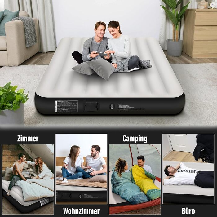 Надувне ліжко для двох осіб з автоматичним надуванням, 198x152x25 см, чорний колір. З вбудованим насосом, самонадувна повітряна матрац-ліжко