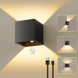 Настінні LED-лампи на акумуляторі NIBSHOOM з датчиком руху (2 шт.), чорний алюміній, USB зарядка, диммування, 3000K, для спальні/вітальні
