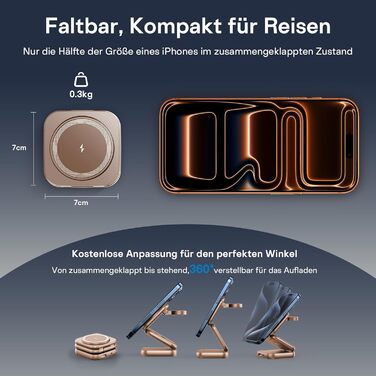 Зарядна станція 5 в 1 для iPhone з підтримкою магнітного зарядного пристрою, складна для подорожей, бездротовий зарядний пристрій для iPhone 17/16/15/14/13/12, AirPods Pro 3, Apple Watch S11/Ultra (Titan Wüstensand), 2026