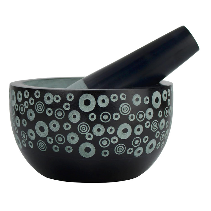 Мортертка Сатурн Fair Trade з толуштою, м'який камінь, H 6,5 см, DM 12 см