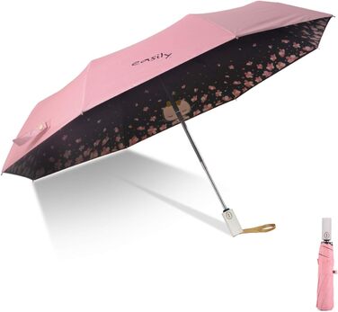 Зонт компактний та складаний з UV-захистом, переносний від Voy Lady – Рожевий, з квітковим малюнком (кіт) – діаметр 96 см
