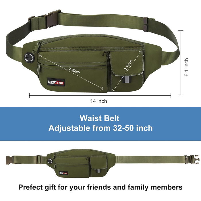 MAXTOP Поясна сумка через плече для чоловіків та жінок, спортивна, водонепроникна, для подорожей, фітнесу, йоги, бігу (Зелена)