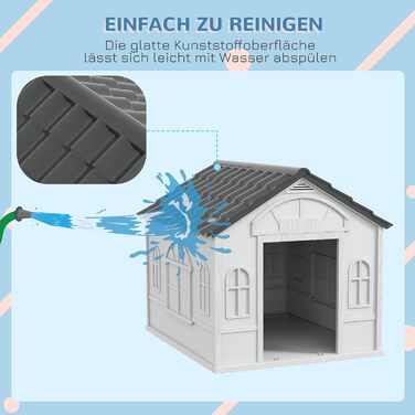 PawHut Dog House with Gable Roof - Weatherproof Outdoor Dog Shelter for Medium Dogs (Up to 20kg) - Grey