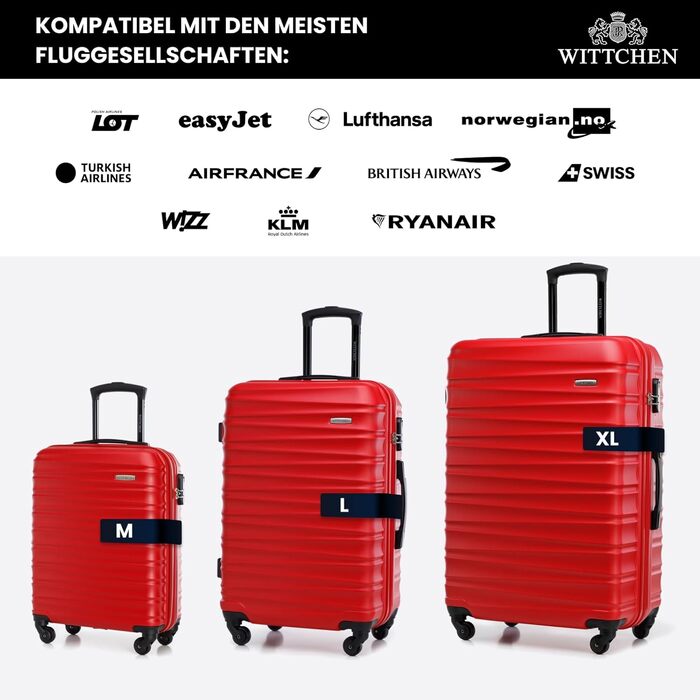 Валіза на колесах WITTCHEN Groove Line L (червона) з ABS-пластику, велика, для авіаперельотів (Lufthansa/Eurowings/Ryanair), з кодовим замком та 4 спіннерами