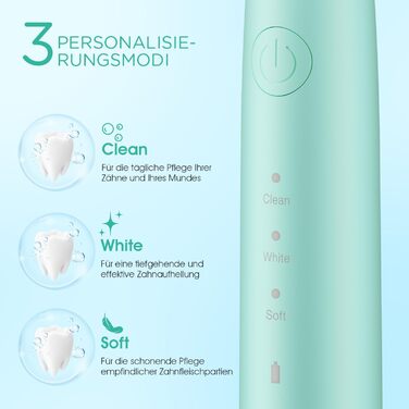 Електрична звукова зубна щітка Ultraschall ET110 (41000 VPM, 70 днів, 6 насадок, таймер, IPX7, зелена)